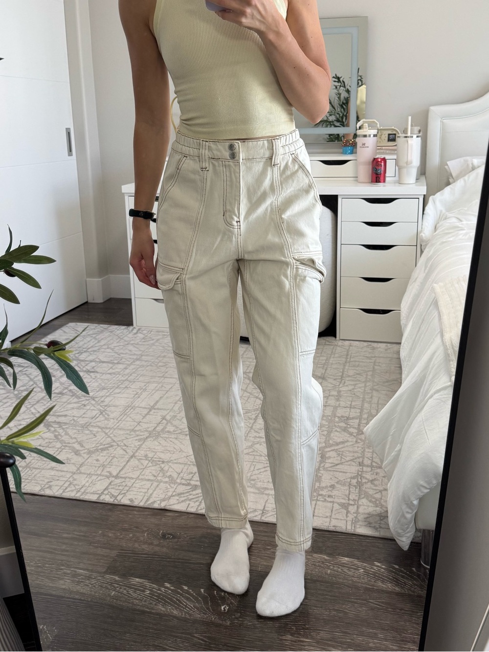 PacSun Cream Straight-Leg Utility Pants
